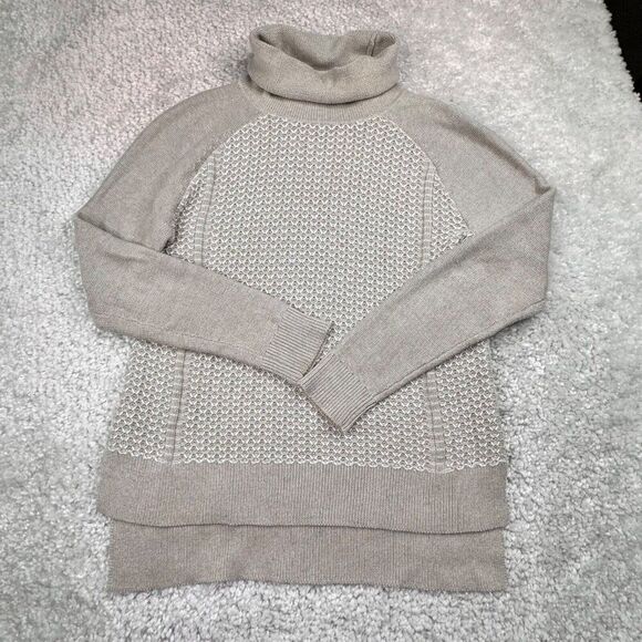 White + Warren Cotton Turtle Neck Sweater Beige Womens Small - Picture 1 of 9